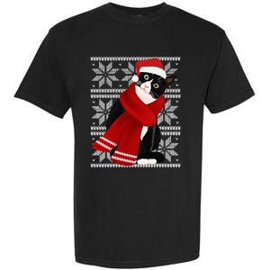 Ugly Christmas Black Cat Santa Hat Scarf Holiday Cute Garment-Dyed Heavyweight T-Shirt