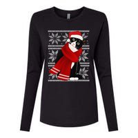 Ugly Christmas Black Cat Santa Hat Scarf Holiday Cute Womens Cotton Relaxed Long Sleeve T-Shirt