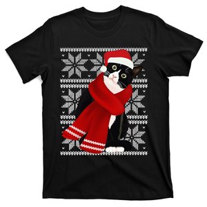 Ugly Christmas Black Cat Santa Hat Scarf Holiday Cute T-Shirt