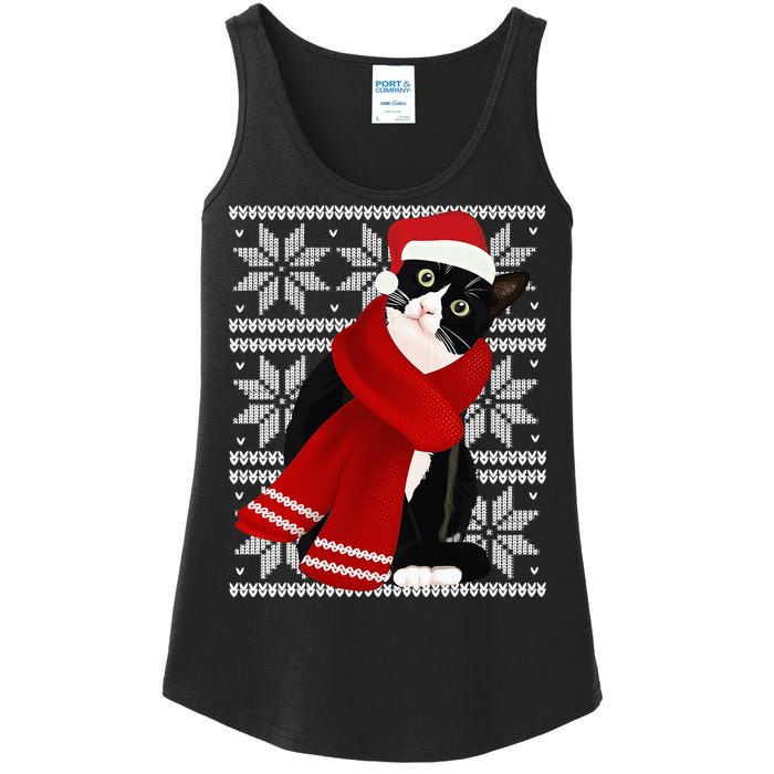 Ugly Christmas Black Cat Santa Hat Scarf Holiday Cute Ladies Essential Tank