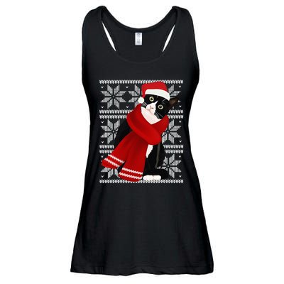 Ugly Christmas Black Cat Santa Hat Scarf Holiday Cute Ladies Essential Flowy Tank