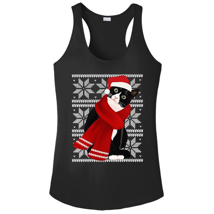 Ugly Christmas Black Cat Santa Hat Scarf Holiday Cute Ladies PosiCharge Competitor Racerback Tank