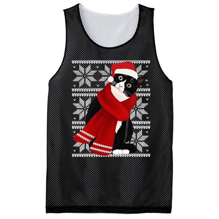 Ugly Christmas Black Cat Santa Hat Scarf Holiday Cute Mesh Reversible Basketball Jersey Tank