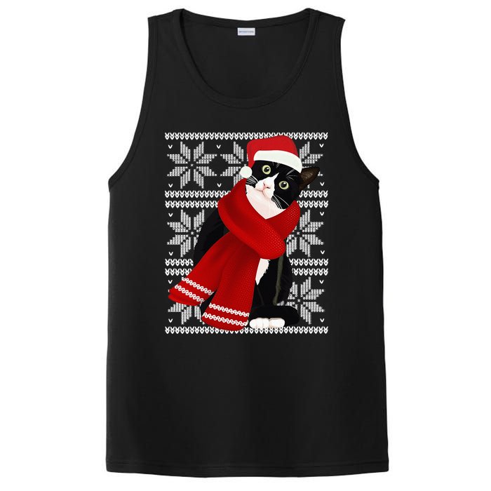 Ugly Christmas Black Cat Santa Hat Scarf Holiday Cute PosiCharge Competitor Tank