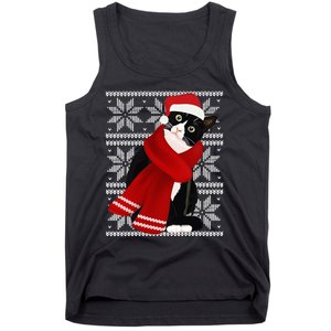 Ugly Christmas Black Cat Santa Hat Scarf Holiday Cute Tank Top