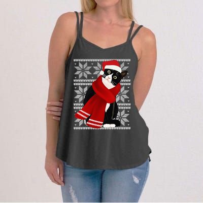 Ugly Christmas Black Cat Santa Hat Scarf Holiday Cute Women's Strappy Tank