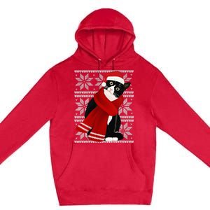 Ugly Christmas Black Cat Santa Hat Scarf Holiday Cute Premium Pullover Hoodie