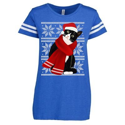 Ugly Christmas Black Cat Santa Hat Scarf Holiday Cute Enza Ladies Jersey Football T-Shirt