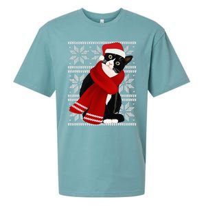 Ugly Christmas Black Cat Santa Hat Scarf Holiday Cute Sueded Cloud Jersey T-Shirt