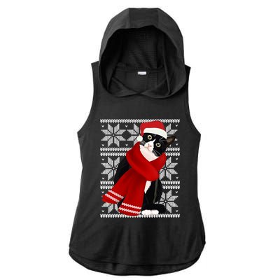 Ugly Christmas Black Cat Santa Hat Scarf Holiday Cute Ladies PosiCharge Tri-Blend Wicking Draft Hoodie Tank