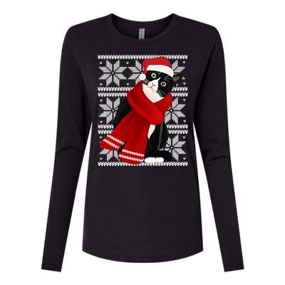 Ugly Christmas Black Cat Santa Hat Scarf Holiday Cute Womens Cotton Relaxed Long Sleeve T-Shirt