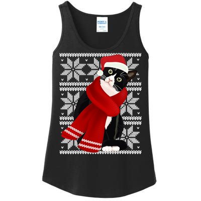 Ugly Christmas Black Cat Santa Hat Scarf Holiday Cute Ladies Essential Tank