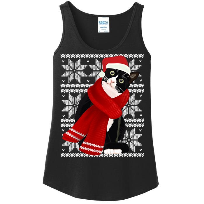 Ugly Christmas Black Cat Santa Hat Scarf Holiday Cute Ladies Essential Tank