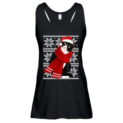 Ugly Christmas Black Cat Santa Hat Scarf Holiday Cute Ladies Essential Flowy Tank