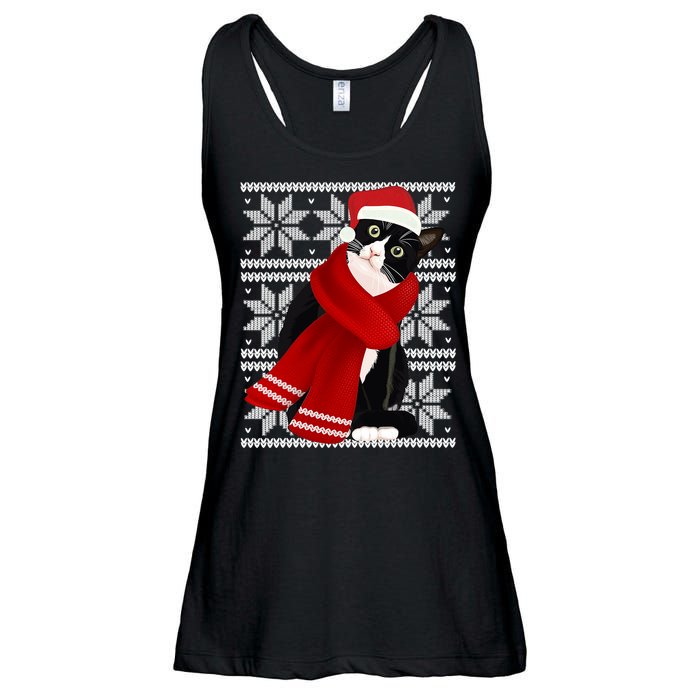 Ugly Christmas Black Cat Santa Hat Scarf Holiday Cute Ladies Essential Flowy Tank