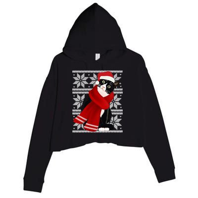 Ugly Christmas Black Cat Santa Hat Scarf Holiday Cute Crop Fleece Hoodie