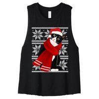 Ugly Christmas Black Cat Santa Hat Scarf Holiday Cute Women's Racerback Cropped Tank