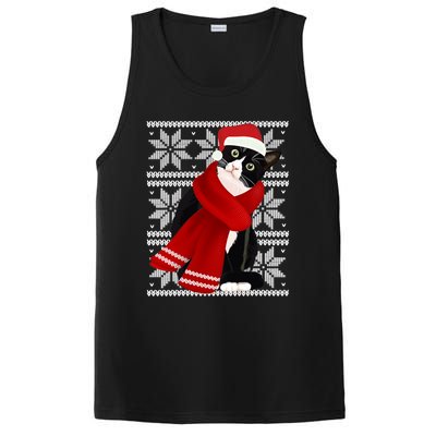 Ugly Christmas Black Cat Santa Hat Scarf Holiday Cute PosiCharge Competitor Tank