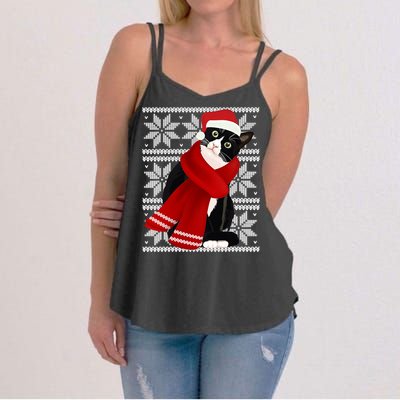 Ugly Christmas Black Cat Santa Hat Scarf Holiday Cute Women's Strappy Tank