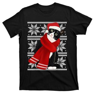 Ugly Christmas Black Cat Santa Hat Scarf Holiday Cute T-Shirt