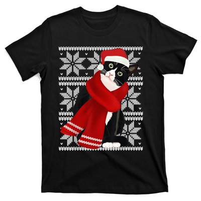 Ugly Christmas Black Cat Santa Hat Scarf Holiday Cute T-Shirt