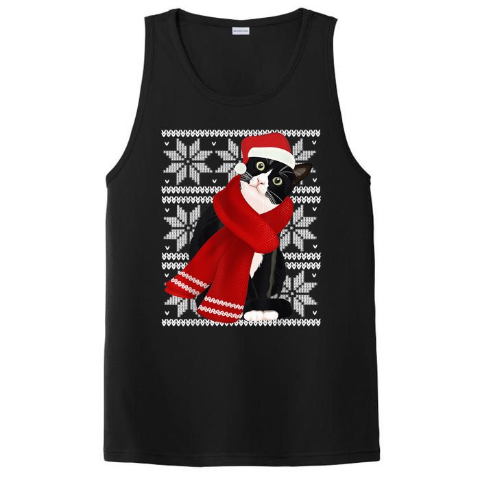 Ugly Christmas Black Cat Santa Hat Scarf Holiday Cute PosiCharge Competitor Tank