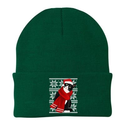 Ugly Christmas Black Cat Santa Hat Scarf Holiday Cute Knit Cap Winter Beanie