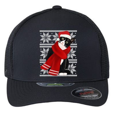 Ugly Christmas Black Cat Santa Hat Scarf Holiday Cute Flexfit Unipanel Trucker Cap