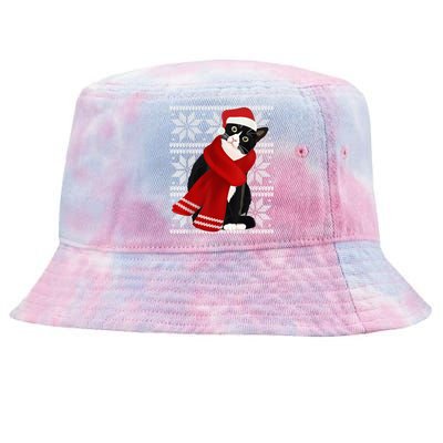 Ugly Christmas Black Cat Santa Hat Scarf Holiday Cute Tie-Dyed Bucket Hat