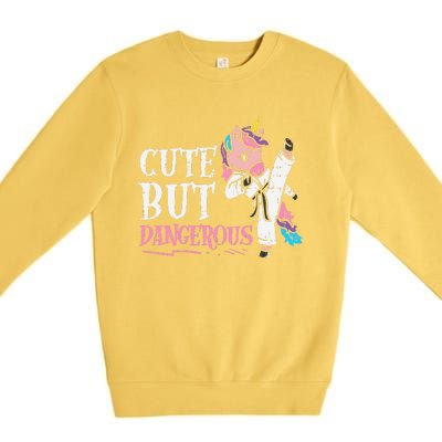 Unicorn Cute But Dangerous Karate Taekwondo  Gift Premium Crewneck Sweatshirt