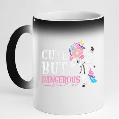 Unicorn Cute But Dangerous Karate Taekwondo  Gift 11oz Black Color Changing Mug