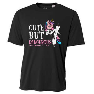 Unicorn Cute But Dangerous Karate Taekwondo  Gift Cooling Performance Crew T-Shirt