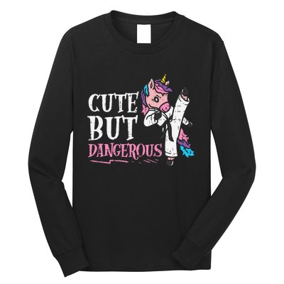 Unicorn Cute But Dangerous Karate Taekwondo  Gift Long Sleeve Shirt