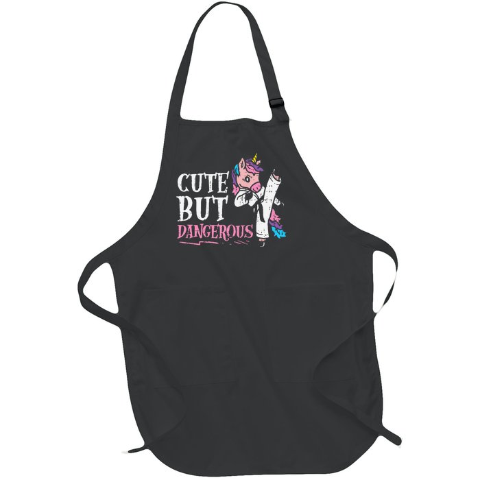 Unicorn Cute But Dangerous Karate Taekwondo  Gift Full-Length Apron With Pockets