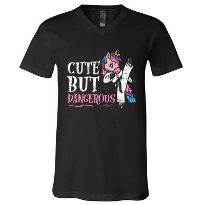 Unicorn Cute But Dangerous Karate Taekwondo  Gift V-Neck T-Shirt