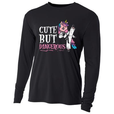 Unicorn Cute But Dangerous Karate Taekwondo  Gift Cooling Performance Long Sleeve Crew