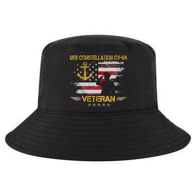 USS Constellation CV 64 Aircraft Carrier Veteran Flag Retro Cool Comfort Performance Bucket Hat