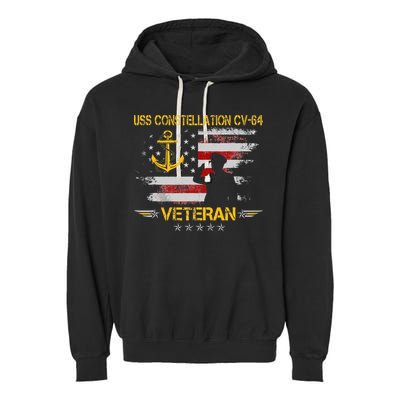 USS Constellation CV 64 Aircraft Carrier Veteran Flag Retro Garment-Dyed Fleece Hoodie