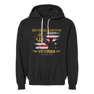 USS Constellation CV 64 Aircraft Carrier Veteran Flag Retro Garment-Dyed Fleece Hoodie