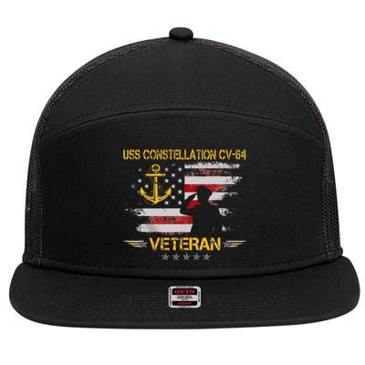 USS Constellation CV 64 Aircraft Carrier Veteran Flag Retro 7 Panel Mesh Trucker Snapback Hat