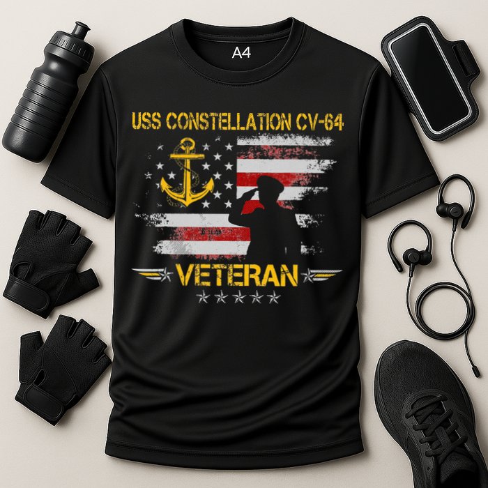 USS Constellation CV 64 Aircraft Carrier Veteran Flag Retro Cooling Performance Crew T-Shirt