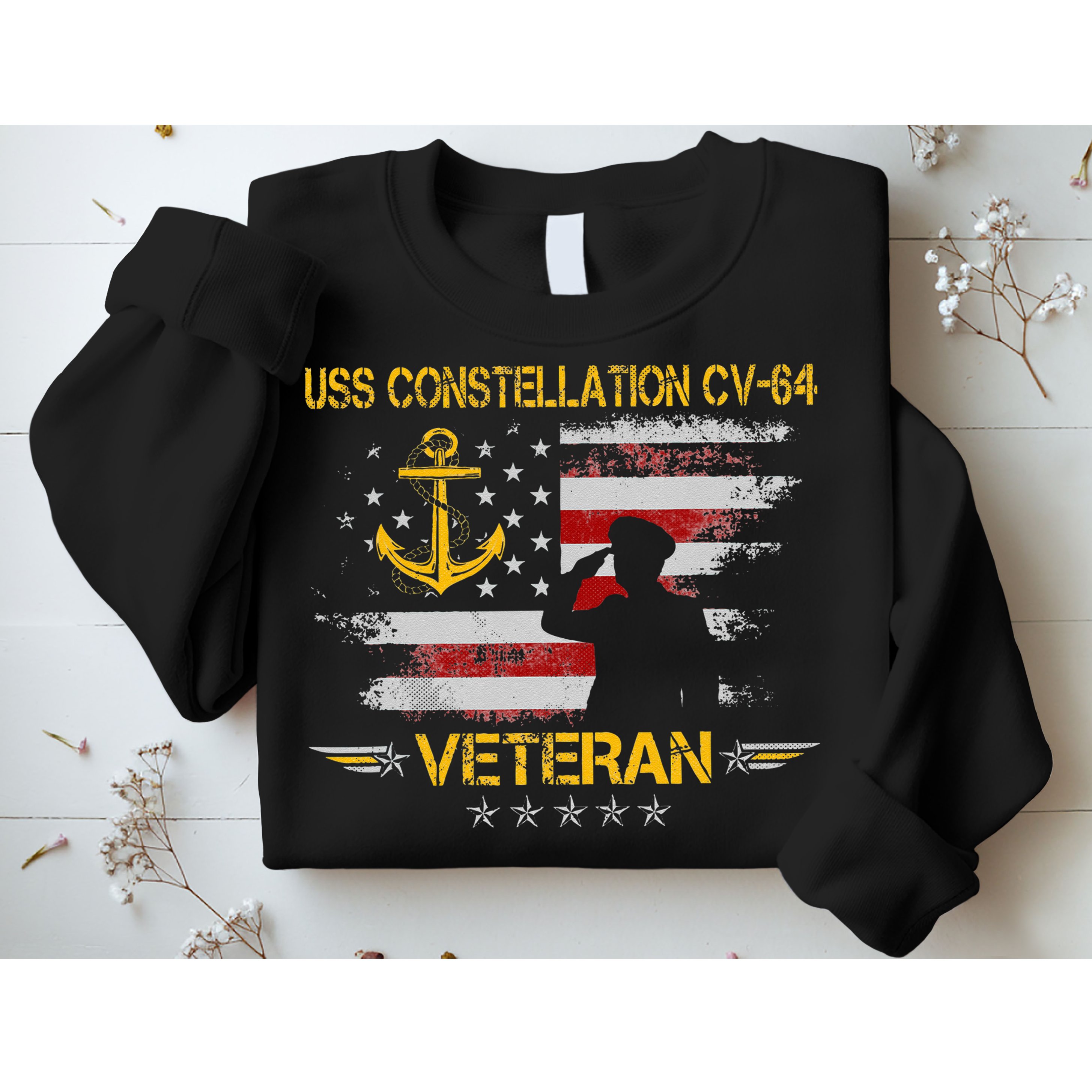 USS Constellation CV 64 Aircraft Carrier Veteran Flag Retro Sweatshirt