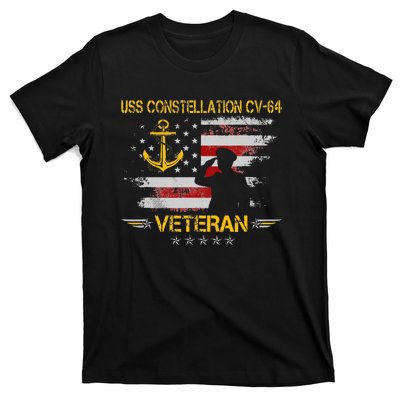 USS Constellation CV 64 Aircraft Carrier Veteran Flag Retro T-Shirt