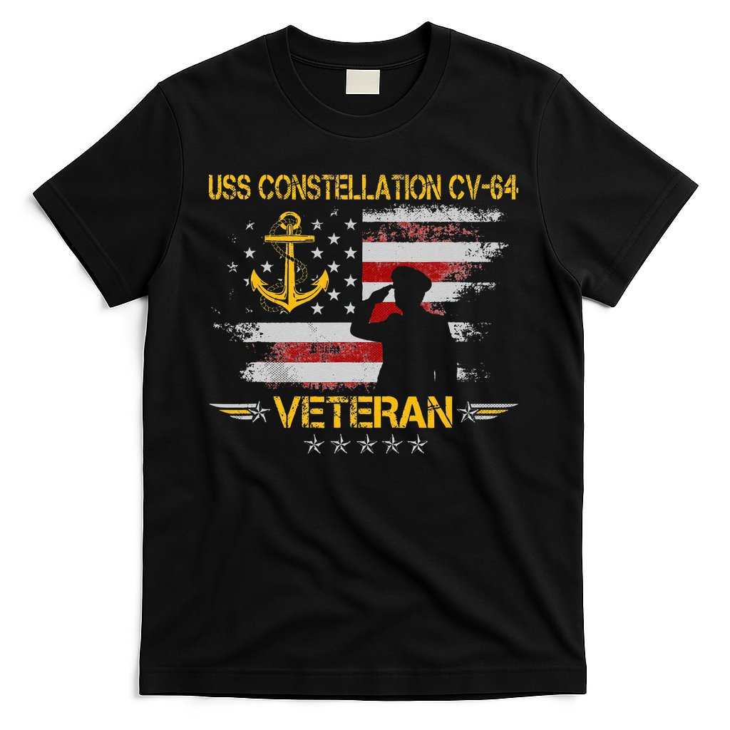 USS Constellation CV 64 Aircraft Carrier Veteran Flag Retro T-Shirt