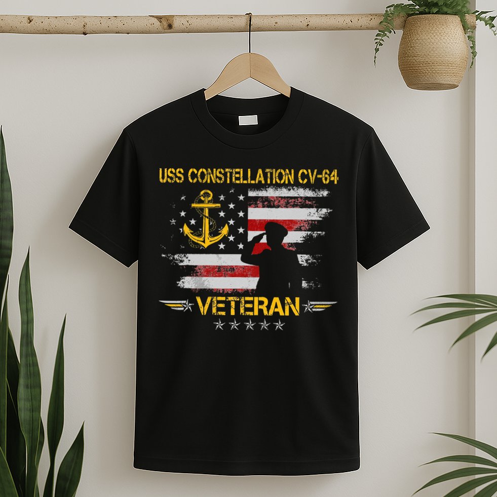 USS Constellation CV 64 Aircraft Carrier Veteran Flag Retro T-Shirt