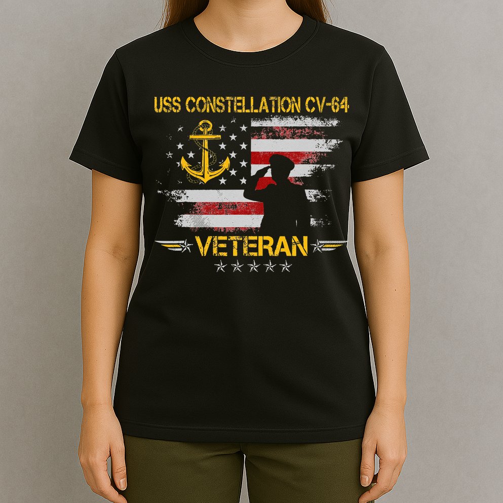 USS Constellation CV 64 Aircraft Carrier Veteran Flag Retro T-Shirt