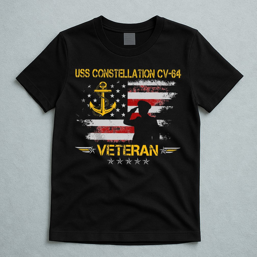 USS Constellation CV 64 Aircraft Carrier Veteran Flag Retro T-Shirt