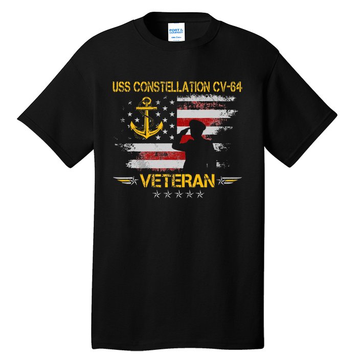 USS Constellation CV 64 Aircraft Carrier Veteran Flag Retro Tall T-Shirt