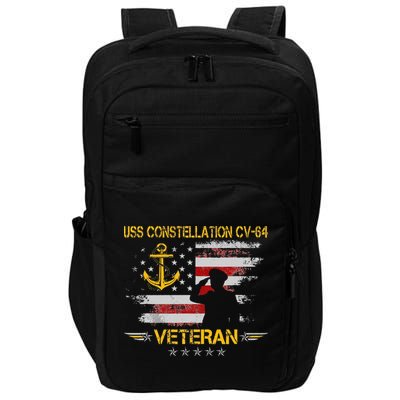 USS Constellation CV 64 Aircraft Carrier Veteran Flag Retro Impact Tech Backpack
