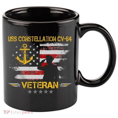 USS Constellation CV 64 Aircraft Carrier Veteran Flag Retro 11oz C Handle Ceramic Mug